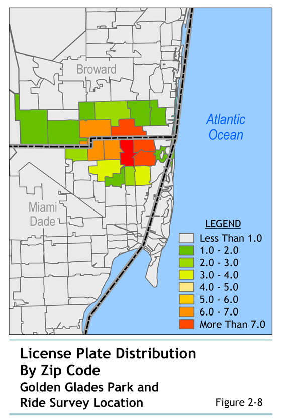 Figure 2-8 License Plate Distribution By Zip Code Golden Glades Park and Ride Survey Location
