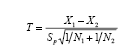 equation: calculation to find the T standard for "pooled" standard deviation associated with the null hypothesis