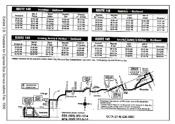 Timetable for Express Bus Service before Feb. 1996