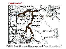 Map of Corridor Highways an Count Loactions (map from Mapquest).