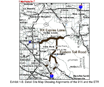 Detail site map showing alignments of the 91X and the ETR