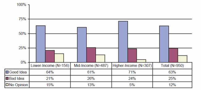 Figure 1 shows the opinions of various income groups on allowing single drivers to use carpool lanes, post-implementation. 
