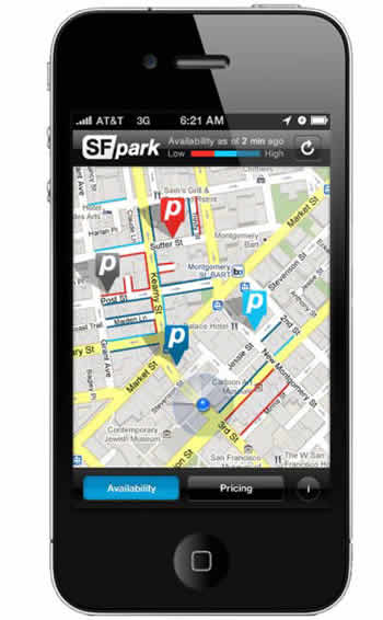 Figure 6 displays the SFpark Mobile Application on a smart phone (Source: Jay Primus, San Francisco Municipal Transportation Agency)