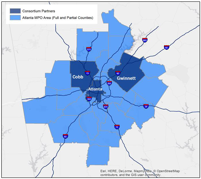 Map of greater Atlanta area.
