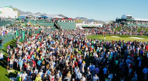 Figure 4. Photo at the Waste management Phoenix Open Gold Tournament.  A large crowd spreadout on the course.