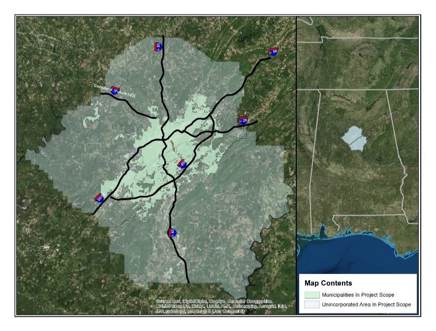 Figure 23. Scope Area - Aerial map of Birmingham area