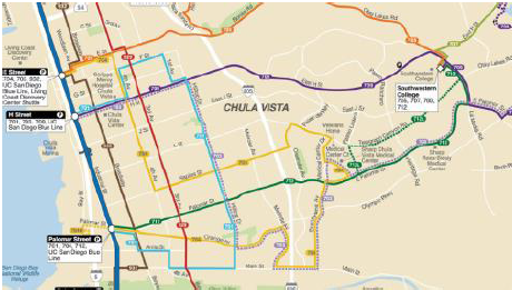 Map of transportation routes in Chula Vista