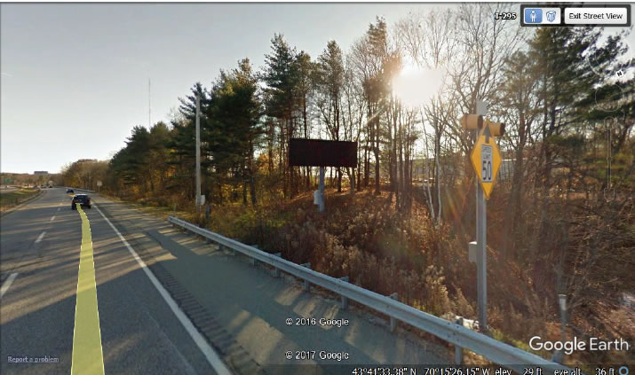 Image of Maine highway taken by google earth from within vehicle.
