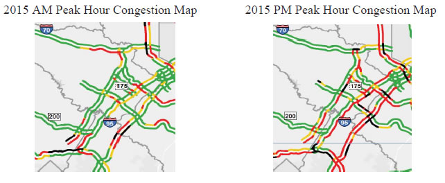 Figure 2: 2015 Peak Hour Congestions Map in the highway network between the Beltways
