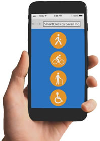 Smartphone with image of pedestrian app