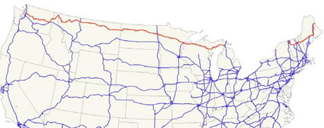 Map of US 2 which runs East-West accross Northern US; from Everett, WA through Duluth, MN to St. Ignace, Mi and Rouses Point, Ny to Houlton, ME.