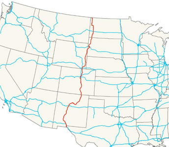 Map of US as US 85 runs North-South from Canada through the mountain-northern plains to El Paso, TX.