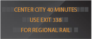 Image looks like electronic road sign that reads: Center City 40 minutes use exit 338 for regional rail.