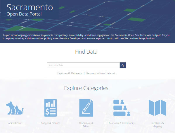 Data screen for Sacramento Open Data Portal