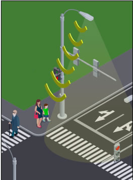Crosswalk where light senses pedestrians wanting to cross the street.