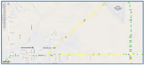 Map with green dots denote where road work is occurring.