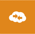 Cloud icon denoting data going back and forth. Orange background with white cloud image.