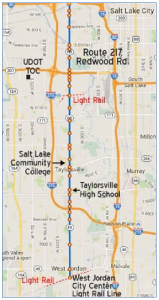 Map of Readwood Road Corridor, showing locations of signalized intersections.