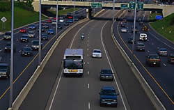 Picture showing a 2-lane dedicated HOV facility in the median of a highway.
