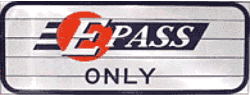 drawing of one side of a rotating drum sign with the message "EZPASS ONLY", which can be converted to indicate a cash lane at a toll plaza by turning the drums