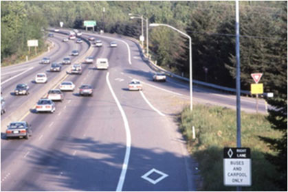 figure 34 - photo - Photograph showing right side High Occupancy Vehicle lane on SR-520 in Bellevue, WA
