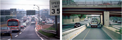figure 37 - photos - Two photographs showing example contra flow lanes (one in New Jersey, the other in Boston, MA)