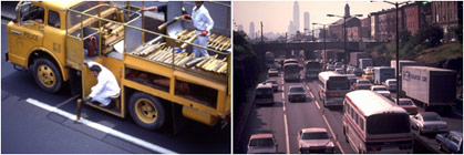 figure 54 - photos - Two photographs of exclusive bus lane (XBL) being deployed and operational