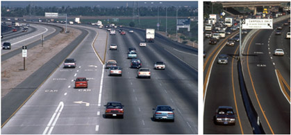 figure 7 - photographs - Two photographs showing restricted access high occupancy vehicle lanes