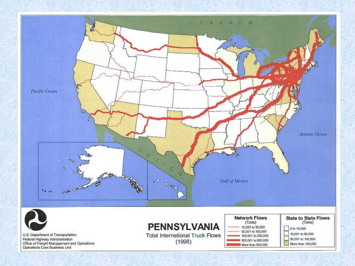 The map of Total international truck flows(pennsylvania).