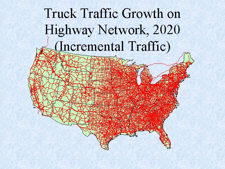 The map of Truck Traffic Growth on Highway Network, 2020 (Incremental Traffic).