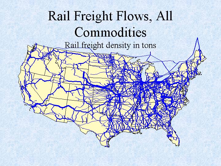 The map of Rail Freight Flows, All CommoditiesRail freight density in tons.