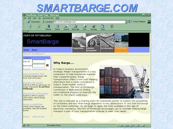 The sample webpage of SMARTBARGE.COM. 
