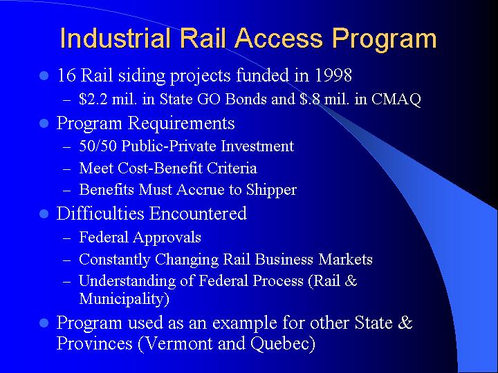 Industrial Rail Access Program