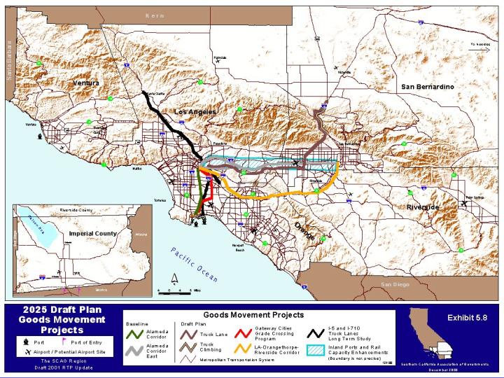 The map of 2025 draft plan goods movement projects.