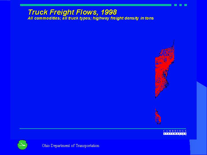 Truck travel pretty ubiquitous on network; with obviously heavier densities in eastern seaboard corridors