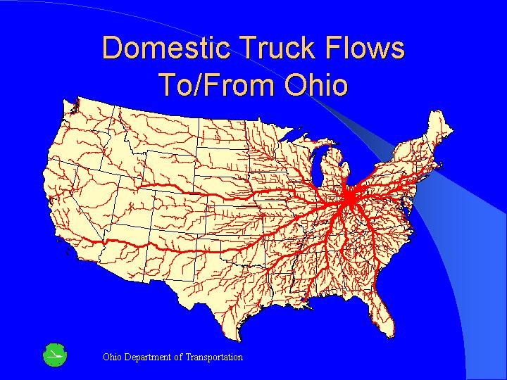 The map of Domestic Truck Flows To/From Ohio.