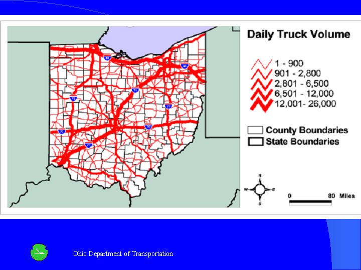 The map of Daily truck volumes in ohio.