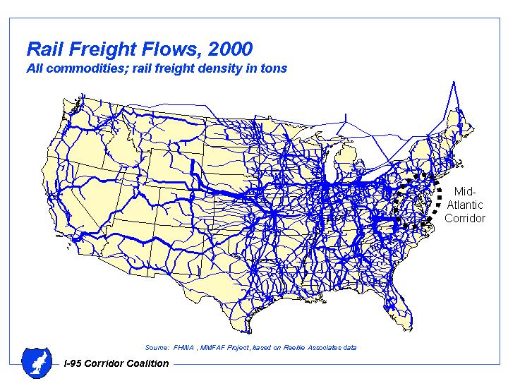 The map of Rail Freight Flows, 2000All commodities; rail freight density in tons.