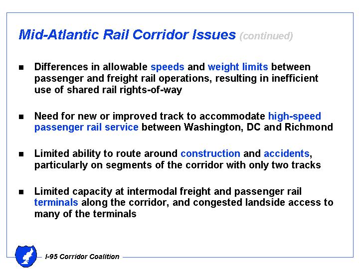 Mid-Atlantic Rail Corridor Issues (continued)