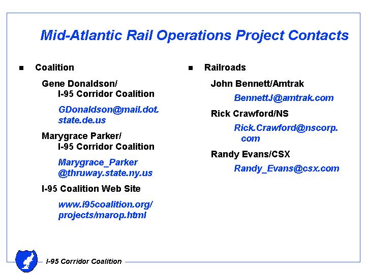 Mid-Atlantic Rail Operations Project Contacts