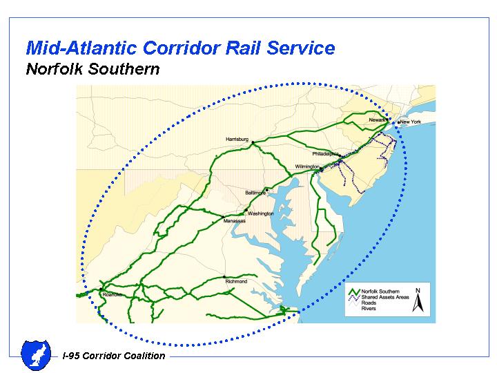 The map of Mid-Atlantic Corridor Rail Service-Norfolk Southern