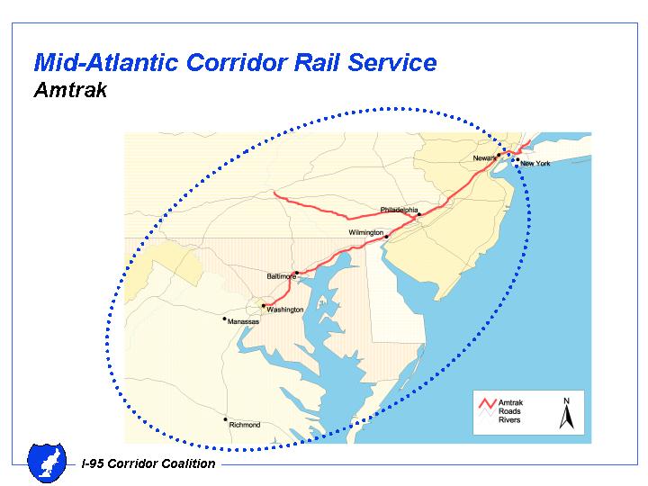 The map of Mid-Atlantic Corridor Rail Service-Amtrak