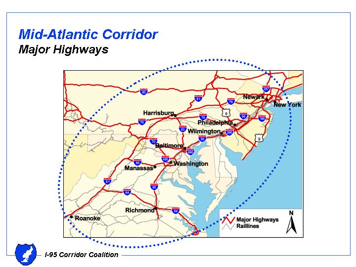 The map of Mid-Atlantic Corridor-Major Highways