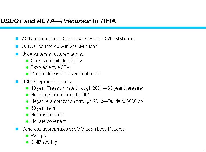 USDOT and ACTA—Precursor to TIFIA