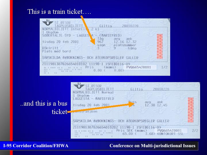 Samples of train and bus tickets