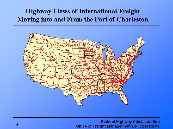 The map of highway Flows of International Freight Moving into and From the Port of Charleston