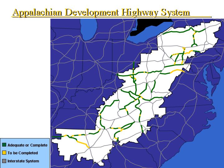 The map of Appalachian Development Highway System 