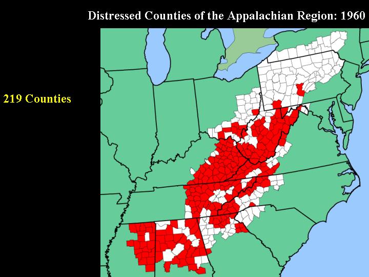 The map of 219 distressed Counties of the Appalachian Region: 1960