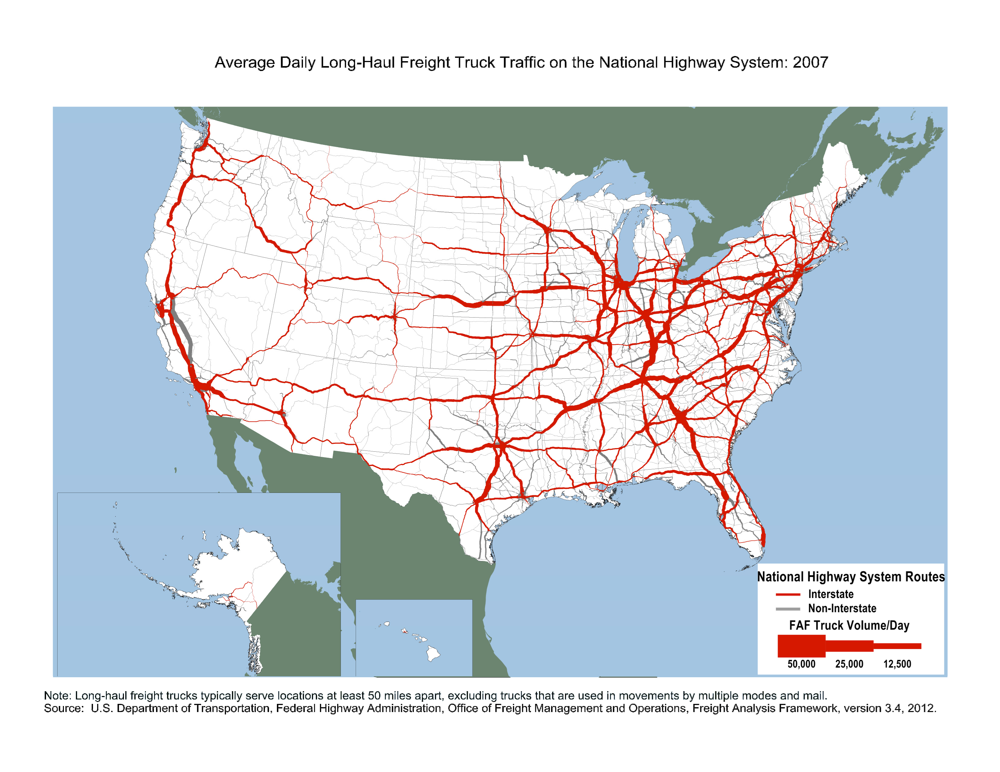 figure 3-9. average daily long-haul truck traffic on the