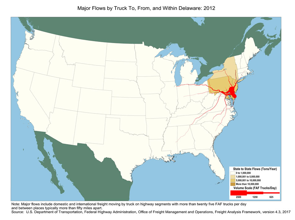 Delaware Truck Flow Major Flows By Truck To From And Within Delaware 2012 And 2045 Fhwa Freight Management And Operations